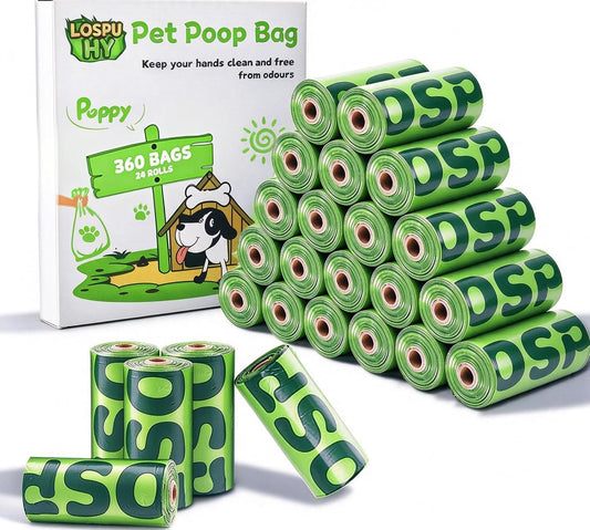 Dog Poop Bags Rolls, Extra Thick Leak Proof Pet Waste Bag, 360 Count Tear Resistant Poop Bags for Dogs for Outdoor Doggie Walking and Cat Litters Cleaning