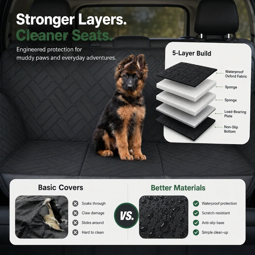 Car Seat Cover & Back Seat Extender (Hard Bottom) for Dogs