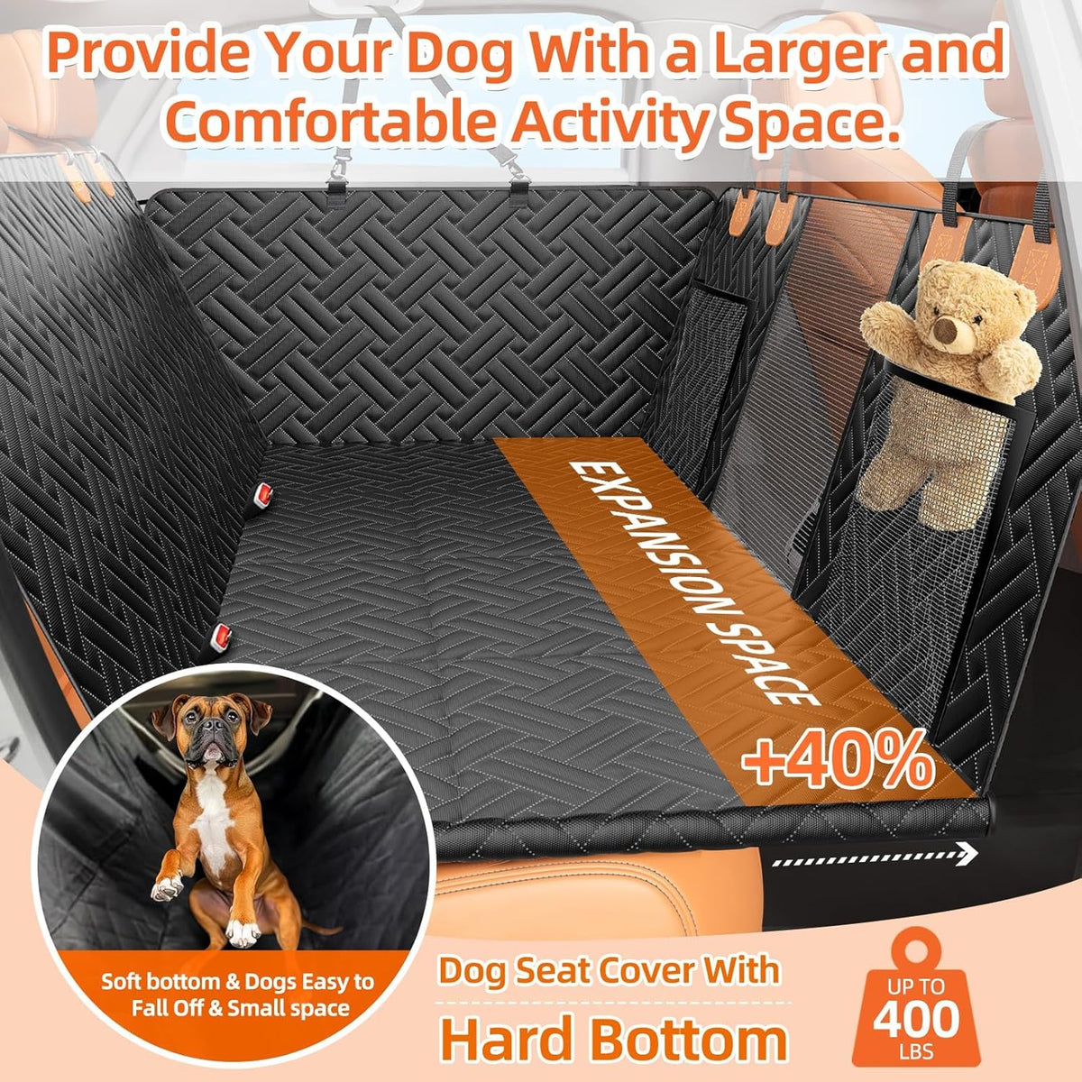 Back Seat Extender for Dogs,Hard Bottom Car Seat Cover for Dogs