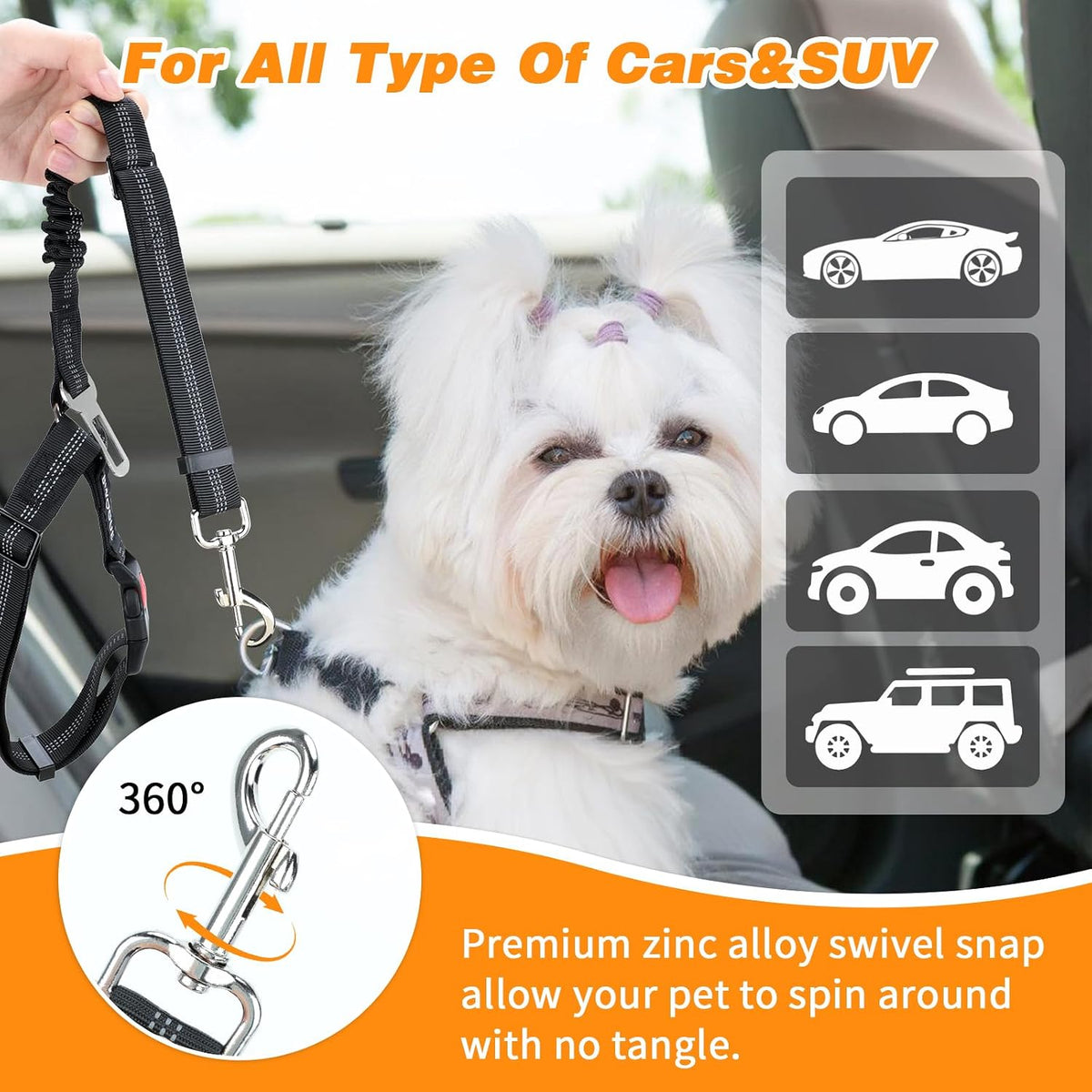 2 Pack Dog Seat Belt for Car, Elastic Bungee Buffer Safety Leads