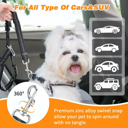 2 Pack Dog Seat Belt for Car, Elastic Bungee Buffer Safety Leads